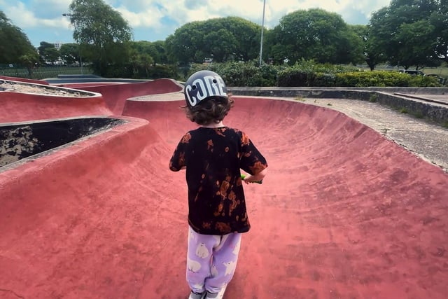Frank takes on the slipway snake run at Southsea Skatepark