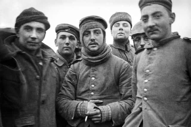 London Rifle Brigade with German soldiers from the 104th and 106th Saxon Regiments on Christmas Day 1914. (Photo: IWM North, part of Imperial War Museums)