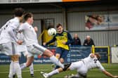 Moneyfields striker Ryan Pennery goes for goal against Portland. Picture by Alex Shute