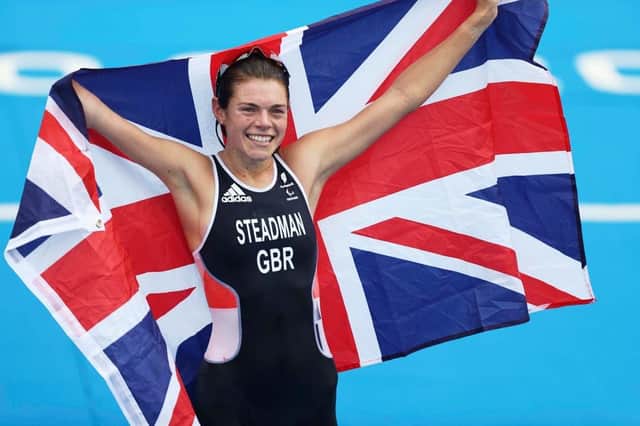 Laura Steadman pictured winning her first Paralympic gold medal. Photo: PA.
