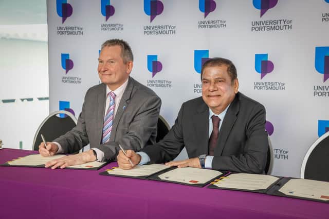 Vice-Chancellor Professor Graham Galbraith CBE and un Dato’ Seri Zaki bin Tun Azmi, Chancellor of MAHSA at the signing