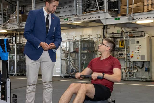 Olympians from Tokyo 2021 and Members of the Royal Navy visited HMS Prince of Wales for a tour of the ship and to meet aspiring naval sportsmen and women on Tuesday afternoon at the Naval dockyard. Photos by Alex Shute