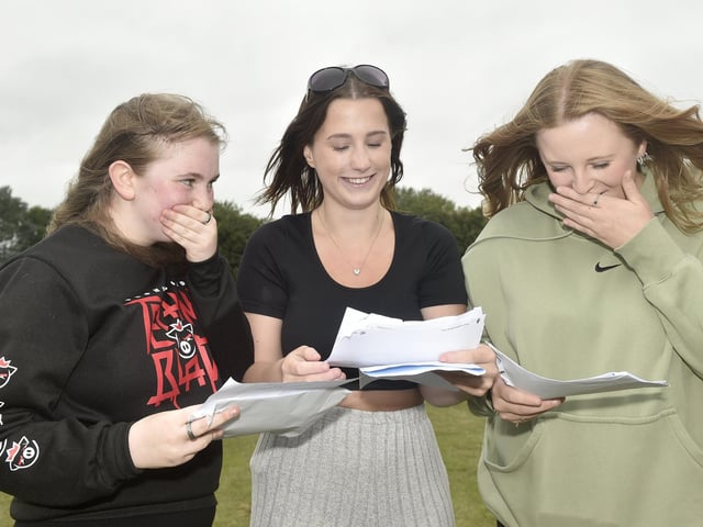 Pupils from King's Academy Brune Park in Gosport, picked up their GCSE results on Thursday, August 22, 2024.
Pictured is: (l-r) Sky Taylor (16), Talia Carby (16) and Charley Smith (16).
Picture: Sarah Standing (220824-9225)