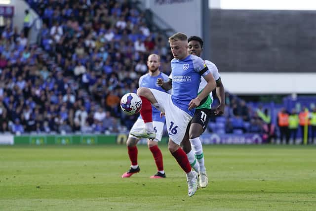 Joe Morrell supplied the cross for Pompey's last-gasp point against Plymouth. Picture: Jason Brown/ProSportsImages