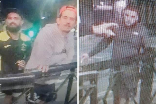 Police wish to speak to these three men after a man was headbutted in the John Jacques pub beer garden in Fratton Road, Fratton. Picture: Hampshire and Isle of Wight Constabulary.