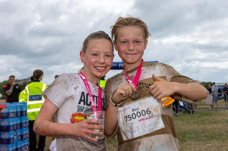 Race for Life Pretty Muddy took place on Saturday morning on Southsea Common as children and adults took on the obstacle course race.

Pictured - 1st and 2nd kids finishers Ben Smith, 10 and Maddie Draper, 8.

Photos by Alex Shute