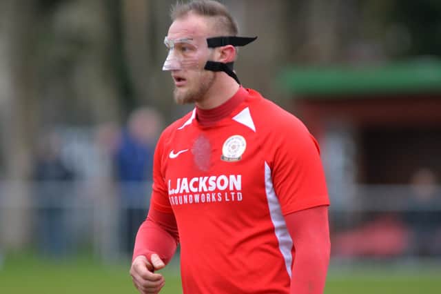 The masked avenger - Connor Duffin scored twice as Horndean gained revenge for their 5-1 home thrashing by Fareham. Picture: Martyn White