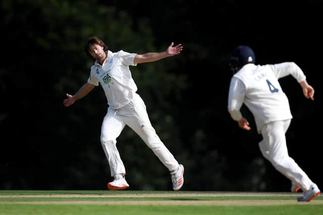 James Fuller celebrates his hat-trick after clean bowling Morne Morkel. Photo by Alex Davidson/Getty Images.