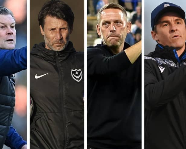 From L-R: Steve Cotterill, Danny Cowley, Leam Richardson and Joey Barton are among the early favourites to become next Cambridge boss.