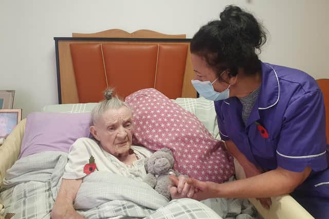 Magdalena Shrimpton, 99, at her home in Bluewater Care Home in Kingston Road, Portsmouth. Picture: Bluewater Care Home