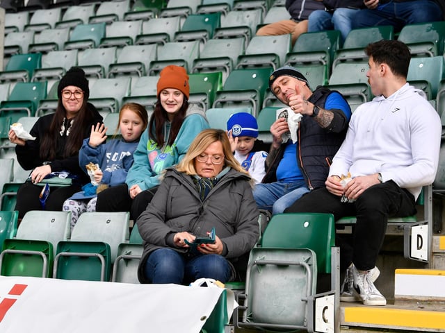 Portsmouth fans ahead of the EFL Sky Bet League 1 match between Plymouth Argyle and Portsmouth at Home Park, Plymouth, England on 11 February 2023.