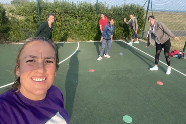 Selfie time - Debbie Laycock with one of her netball in the community coaching groups.