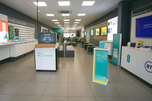 Tape marking out areas inside the EE/ Samsung Shop in Commercial Road, Portsmouth.
Picture: Habibur Rahman