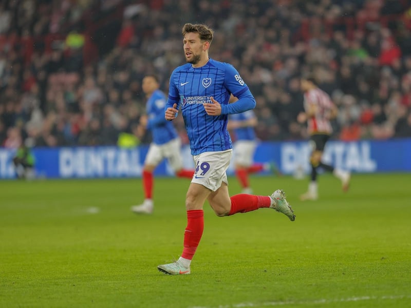 Callum Lang on the attack in Pompey's Bramall Lane clash with Sheffield United. Picture: Jez Tighe