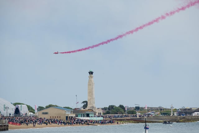 Pictured: Red Arrows display at Southsea seafront.