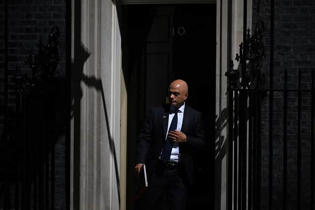 Britain's Health Secretary Sajid Javid leaves at the end of a cabinet meeting in Downing Street in London on July 5, 2022. Photo by JUSTIN TALLIS/AFP via Getty Images