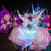 Snow Queens in front of Marwell Hall at Glow Marwell