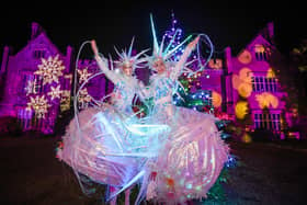 Snow Queens in front of Marwell Hall at Glow Marwell