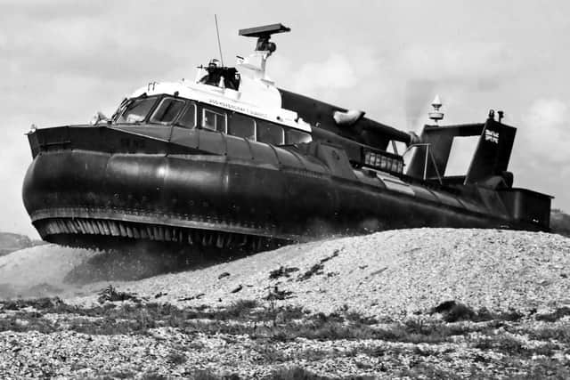 An SRN5 on excercise at Browndown, Gosport, with 200 Hovercraft Squadron RCT. Picture: Courtesy Amberley Books