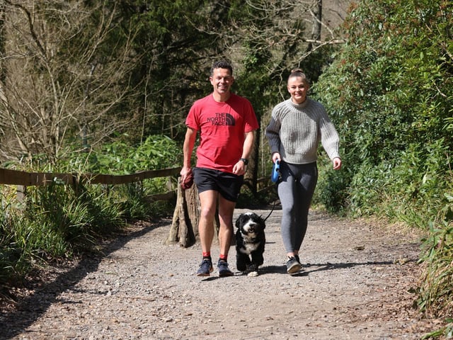 Pictured is Martin and Liberty Griffin with their dog Mac.
Picture: Sam Stephenson.