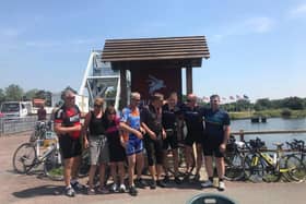 Bikers will be taking part in a charity bike challenge and they will ride 300 miles to honour the D-Day landings. 
Pictured: Cyclists at The Pegasus Bridge, Cannes.