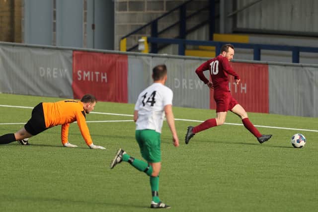 Connor Mansfield opens the scoring for Strawberry against Mob. Picture: Dave Haines.