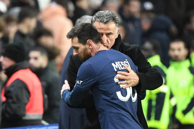 Christophe Galtier with Lionel Messi.