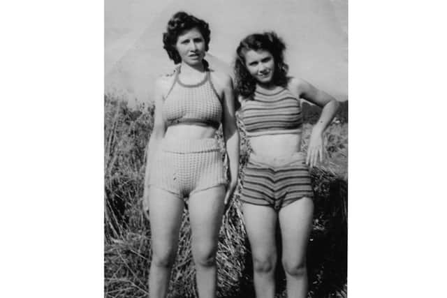 Wearing 1940s' home-made bikinis are Christine Parnell's mother Joan and her sister Kathleen.  Picture: Christine Parnell