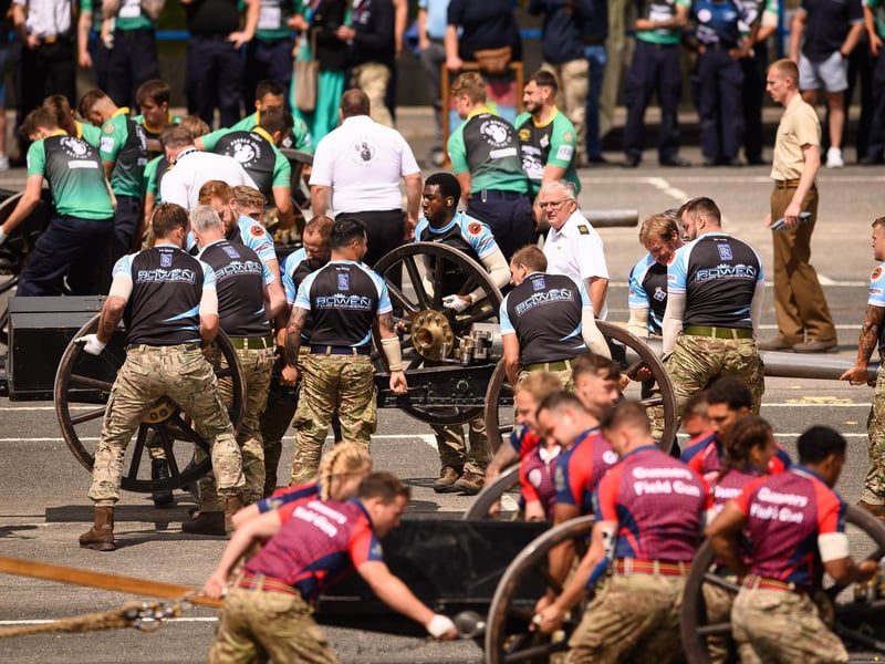Teams competing against each other during the fieldgun competition