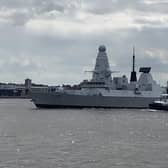 HMS Dauntless pictured returning to sea after 770 days at Cammell Laird shipyard in Birkenhead, near Liverpool.