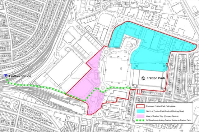 The Portsmouth Local Plan details Portsmouth City Council's vision for regenerating the Pompey Centre and Fratton Park areas. It contains the suggested new walkway from Fratton railway station