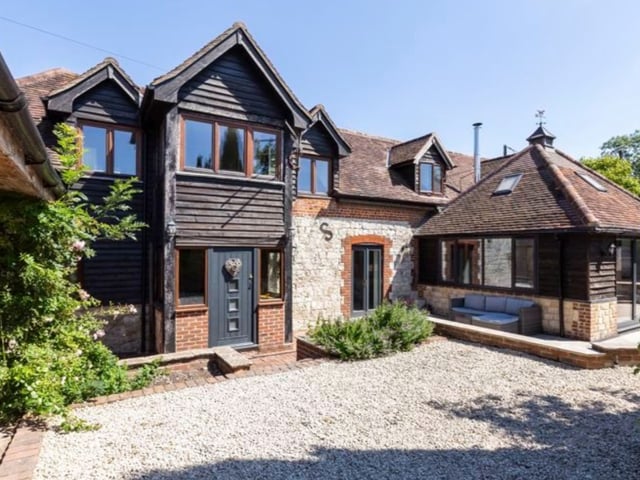 This countryside home has four bedrooms, three bathrooms and three reception rooms.