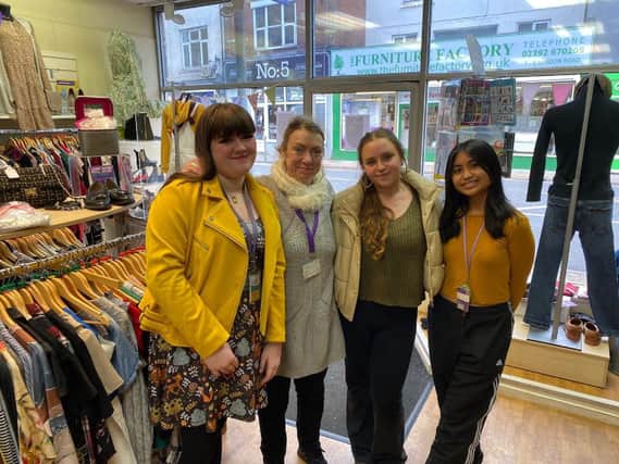 From left - Lana Tetlow (volunteer), Debbie Hosny (shop manager), Katarina Jenc (assistant shop manager) and Chelsea Abat (volunteer)