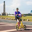 Harley Salter on his Alinker bike, which he will be using on his bid to complete the Great South Run 2023.
