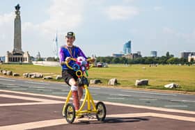 Harley Salter on his Alinker bike, which he will be using on his bid to complete the Great South Run 2023.