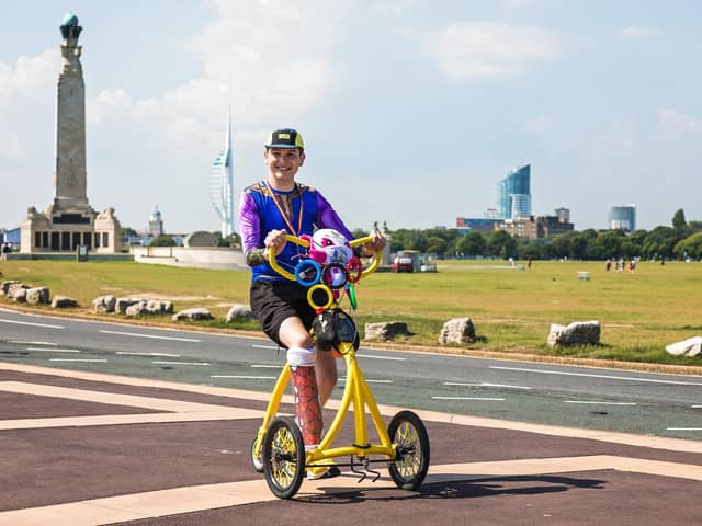 Harley Salter on his Alinker bike, which he will be using on his bid to complete the Great South Run 2023.