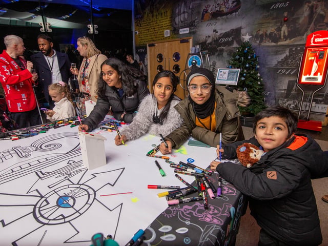 Young visitors creating art, Maya 14, Zaynab 8, Ruqayya 10 and Mahdi 4