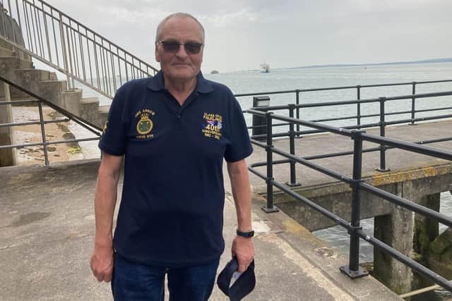Falklands veteran Steve Nye at the bench and plaque unveiling for the 40th anniversary at the Square Tower Old Portsmouth