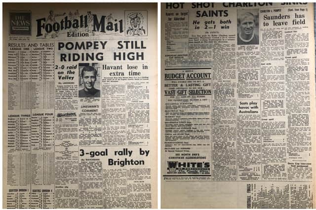 Flashback to the front of the Sports Mail in November 1966 and Pompey's 2-0 win at The Valley