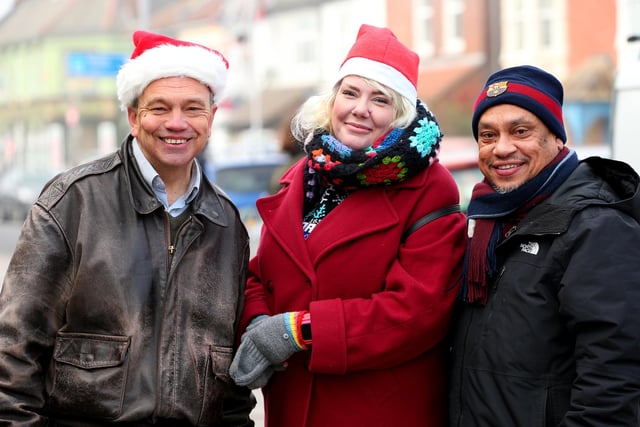From left, Cllr Darren Sanders, Clair Udy and Cllr Abdul Kadir. Baffins Christmas market, Tangier Road, Portsmouth
Picture: Chris Moorhouse (jpns 021223-43)