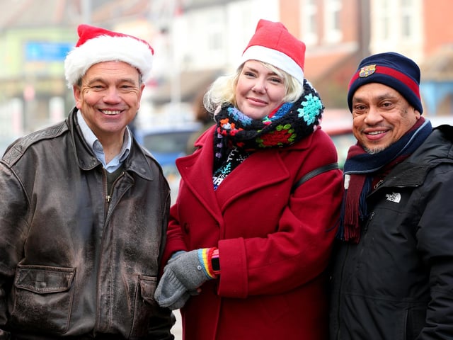 From left, Cllr Darren Sanders, Clair Udy and Cllr Abdul Kadir. Baffins Christmas market, Tangier Road, Portsmouth
Picture: Chris Moorhouse (jpns 021223-43)