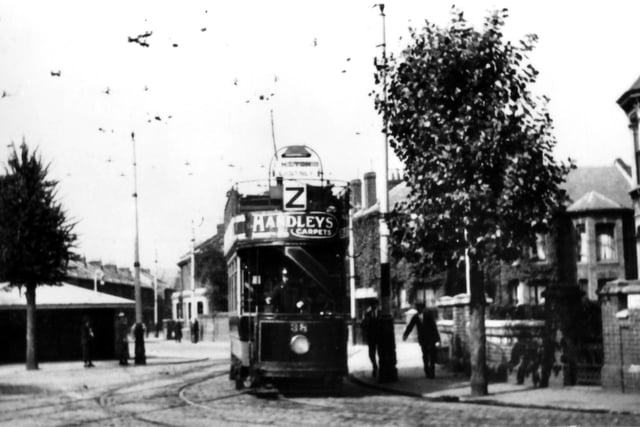 Tramcar at Bradford Junction. Seen in 1920 turning into Rugby Road we see a corporation tram on route Z at Bradford Junction. Picture: Ellis Norrell.