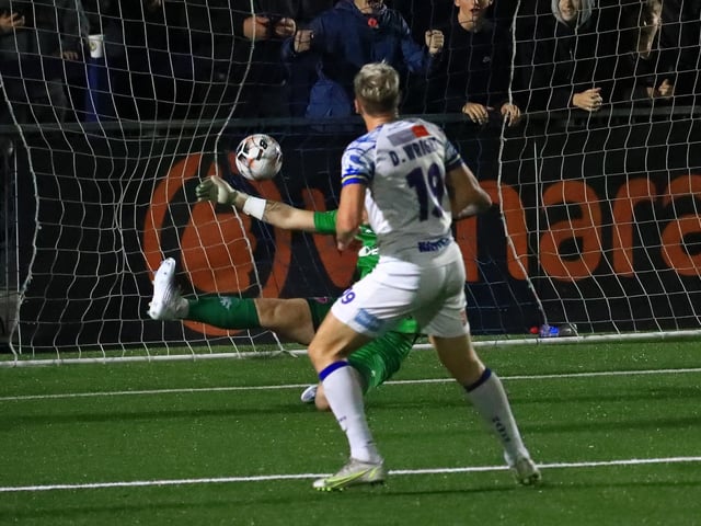 Danny Wright scores his second to make it 5-1. Picture by Dave Haines.