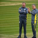 Adrian Birrell, left, with Hampshire's director of cricket Giles White. Photo by Harry Trump/Getty Images.