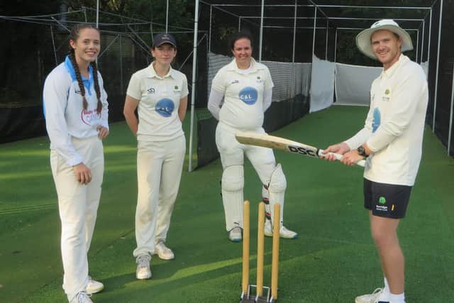 South African player/coach Matt Goles giving coaching tips to Burridge girls Emily Roberts, Katie Harris and Danni Candy