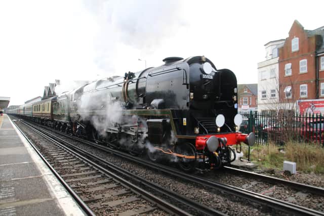 A Clan Line steam train made a rare visit to the south coast mainline for The Railway Touring Company's Bath & Bristol Christmas Express on Saturday, December 14.