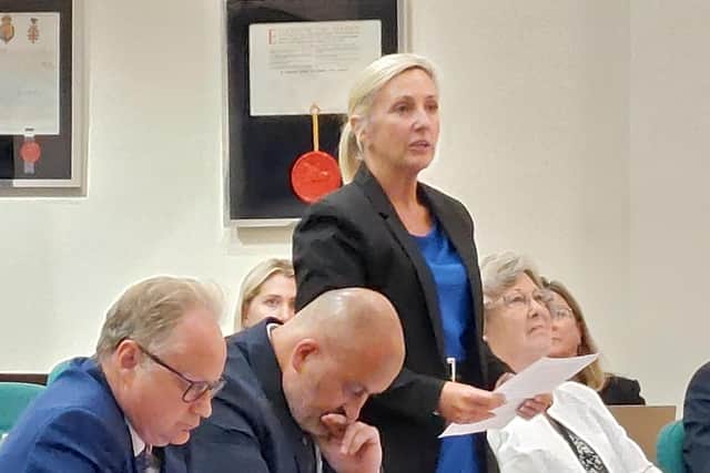 Fareham Borough Council full council meeting L To R, Cllr I Bastable, Cllr F Birkett, Standing Cllr J Burton, Cllr C Hockley
