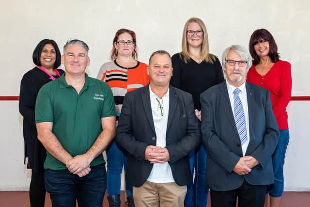 Some of the practitioners who will be attending the Mind, Body, Spirit Fair. 
Pictured: Shelina Richardson (Holistic therapist), Mark Stewart (Hypnotherapist), Ange Pennell (Beauty therapist), Kevin Hooper (Psychic medium and organiser), Louise Otter (Spiritual medium), Brian Walker (Psychic healer) and Terri Chenneour (Psychic medium). Picture: Mike Cooter (270921)