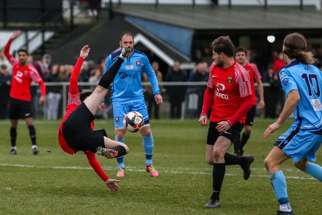 Fareham (red) v AFC Portchester. Picture by Nathan Lipsham