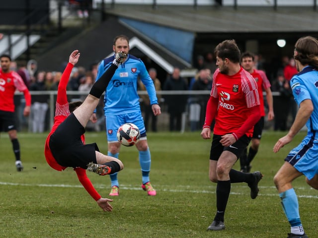 Fareham (red) v AFC Portchester. Picture by Nathan Lipsham